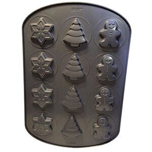 Wilton Cookie Pan 12-Hole Christmas Holiday Tree Snowflake Gingerbread Nonstick